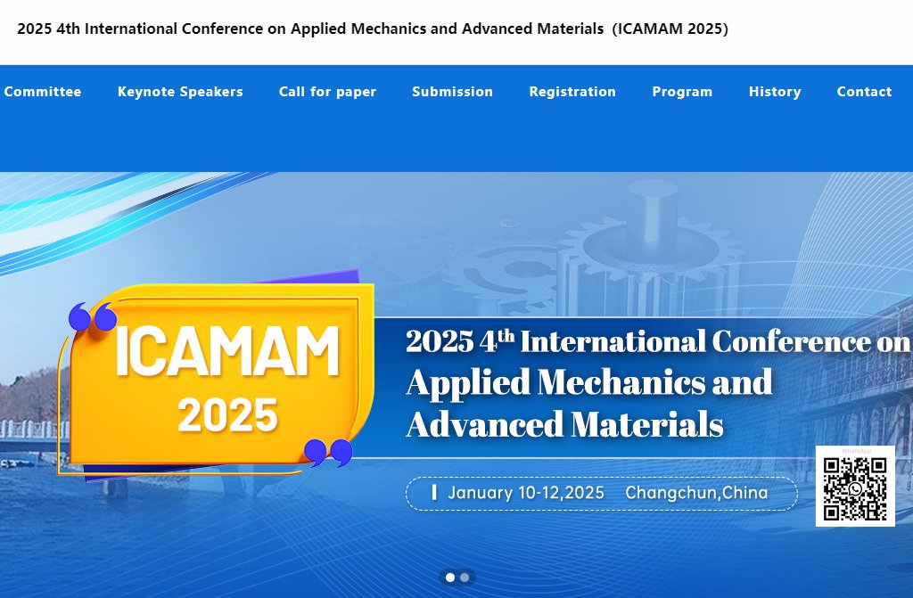 AiScholar01's tweet image. 2025 4th International Conference on Applied Mechanics and Advanced Materials(ICAMAM 2025)will be held on January 10-12, 2025 in Changchun, China.

Conference Website:
ais.cn/u/BBZZzi

#internationalconference #Callforpaper #AppliedMechanics #AdvancedMaterials