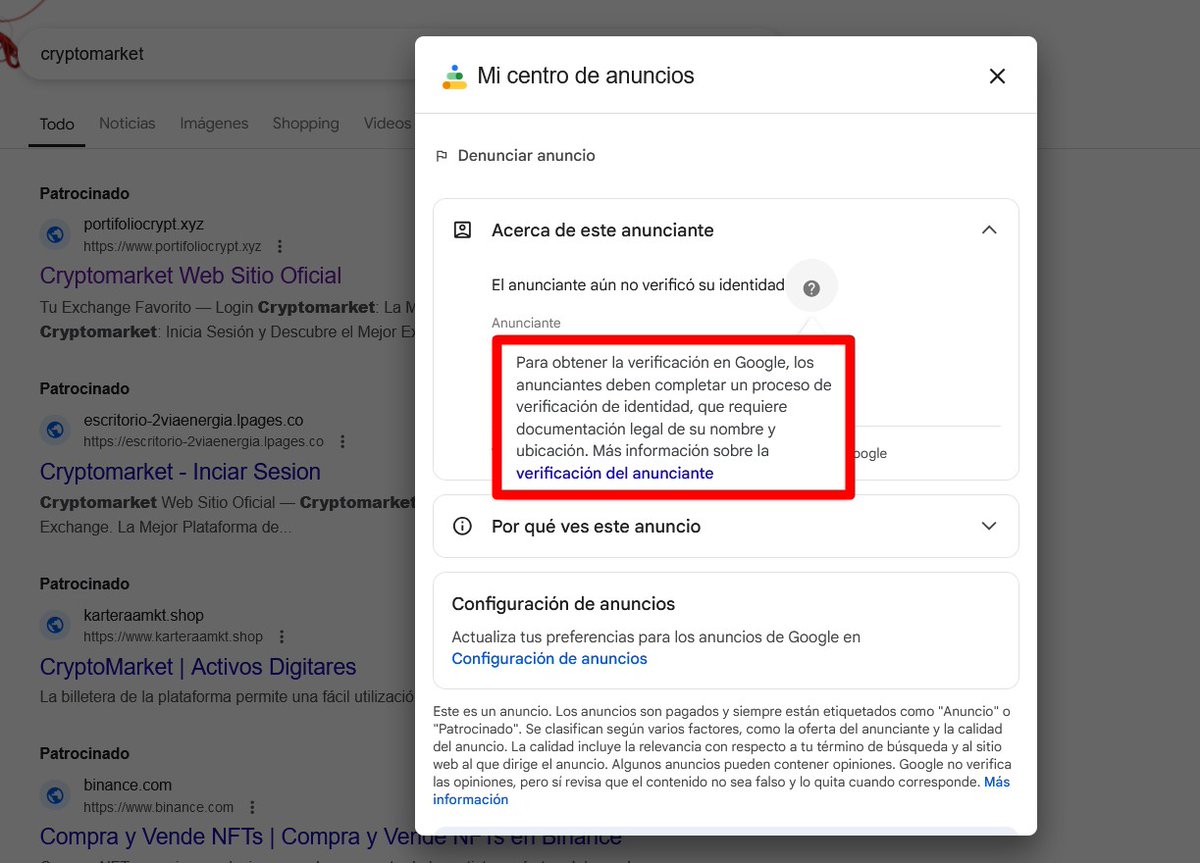 1ZRR4H's tweet photo. ⚠️ En este momento, 3 anuncios activos en @GoogleAds conducen a sitio fraudulento que suplanta a @CryptoMKT en Chile 🇨🇱

Además, me doy cuenta que los anunciantes ni siquiera deben estar verificados para publicar anuncios maliciosos en Google 👎 (+ https://t.co/MklUQ3n36z).

Redirectores:
https://portifoliocrypt[.]xyz
https://escritorio-2viaenergia[.]lpages[.]co
https://karteraamkt[.]shop

URL #phishing:
https://cryptos[.]mkte[.]za[.]com/app/login

Otro dominio relacionado:
mydomains[.]click

H/T @hall9000C