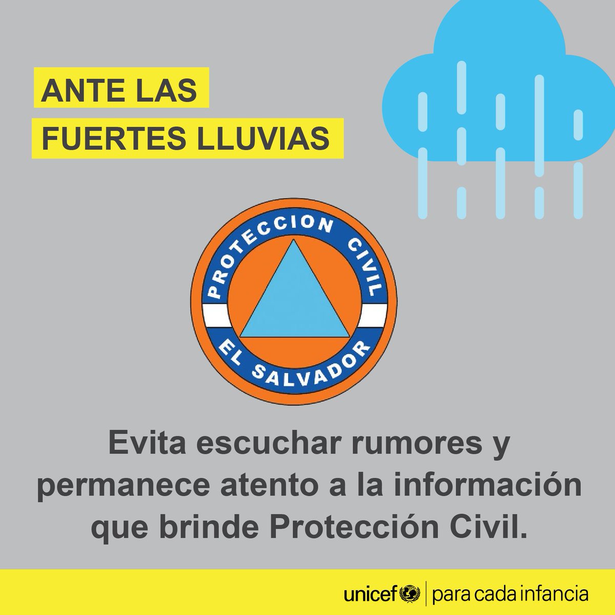 Ante la alerta por lluvias recuerda 🌧️

⚠️Infórmate a través de los canales oficiales y sigue las instrucciones de <a href="/PROCIVILSV/">Protección Civil de El Salvador</a>