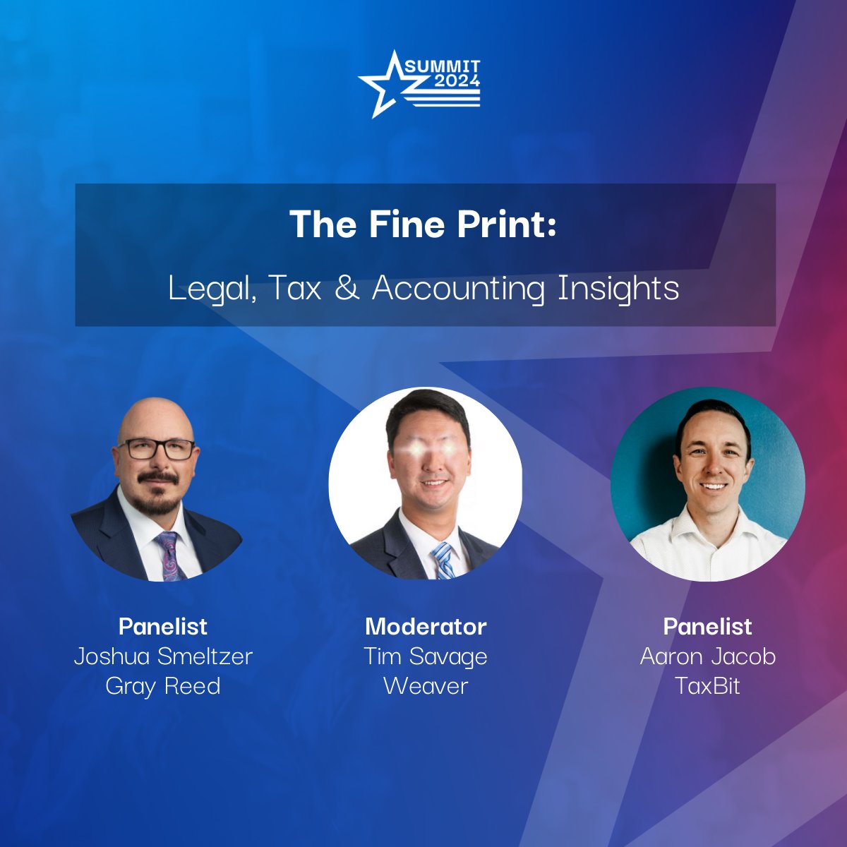 NABSummit's tweet photo. EXCLUSIVE PANEL ANNOUNCEMENT

Date: WEDNESDAY, NOVEMBER 20TH 
Time: 11:00-11:30 AM 
Location: MAIN STAGE  

Panel Discussion: The Fine Print: Legal, Tax, & Accounting Insights

Speakers: @JDSmeltzer, Partner at @GrayReedLaw & @amjacob, Head of Accounting Solutions at @Taxbit 

Moderator: Tim Savage, CPA at @WeaverCPAs 

Don't miss this informative discussion!