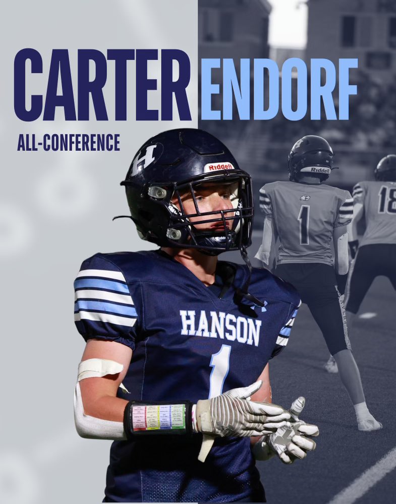 Hanson_Football's tweet photo. Only a junior, congrats to @CarterEndorf on earning his 2nd All Conference selection! 

https://t.co/SBGo3cb0lh https://t.co/OnTC65G4lA