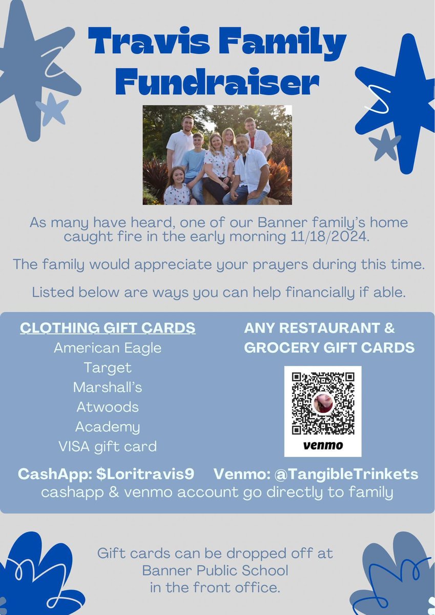 One of the sweetest families at my school lost everything in a house fire early this morning. The mom has been undergoing cancer treatments for over a year and they were in Houston for her treatments when it happened.