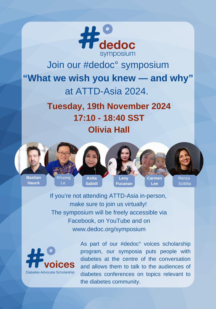 #dedoc° (@dedocorg) on Twitter photo Tonight at 17:10 h, witness more than 100 years of lived experience present at the #dedoc° symposium „What we wish you knew - and why“ at #ATTDASIA24 Singapore!
<a href="/ATTDconf/">Advanced Technologies & Treatments for Diabetes</a> <a href="/dedocORG/">#dedoc°</a> <a href="/dedocDE/">Deutsche Diabetes Community #dedoc°</a> #diabetes #doc Tonight at 17:10 h, witness more than 100 years of lived experience present at the #dedoc° symposium „What we wish you knew - and why“ at #ATTDASIA24 Singapore!
<a href="/ATTDconf/">Advanced Technologies & Treatments for Diabetes</a> <a href="/dedocORG/">#dedoc°</a> <a href="/dedocDE/">Deutsche Diabetes Community #dedoc°</a> #diabetes #doc