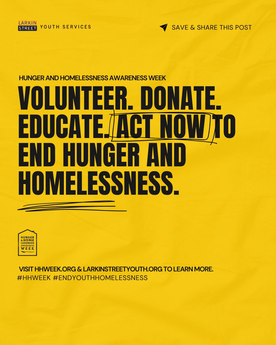 Larkin Street Youth Services (@larkinstreet) on Twitter photo This Hunger and Homelessness Awareness Week, let’s confront the facts and acknowledge that these aren’t just numbers—they’re urgent calls for action. Share this post to raise awareness and remind others: housing and food security are fundamental rights. <a href="/hhweek/">H&H Awareness Week</a> #HHWeek This Hunger and Homelessness Awareness Week, let’s confront the facts and acknowledge that these aren’t just numbers—they’re urgent calls for action. Share this post to raise awareness and remind others: housing and food security are fundamental rights. <a href="/hhweek/">H&H Awareness Week</a> #HHWeek
