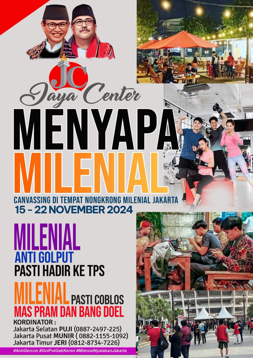 Kaum millenial jangan golput dan gunakan hak suaramu. Milenial coblos nomor 3.

Mas Pram Bang Doel  tahu akan kemauan kaum milenial 
#jakartamenyala #03jakartamenyala
*
Senin Banteng Wendy GOTY SEMI PRIVATE Prilly PSHT Dian Sastrowardoyo PPN 11% Sub Indo #TebakSkorMW #TimnasDay