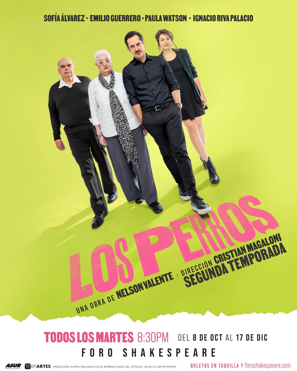 #LosPerros renovados. Con más rabia que nunca. ¿Te atreves a entrar a esta fiesta de cumpleaños?
🗓️Todos los Martes
🕓8:30 pm
📍Foro Shakespeare
#SofíaÁlvarez #EmilioGuerrero #PaulaWatson #IgnacioRivaPalacio #ForoShakespeare