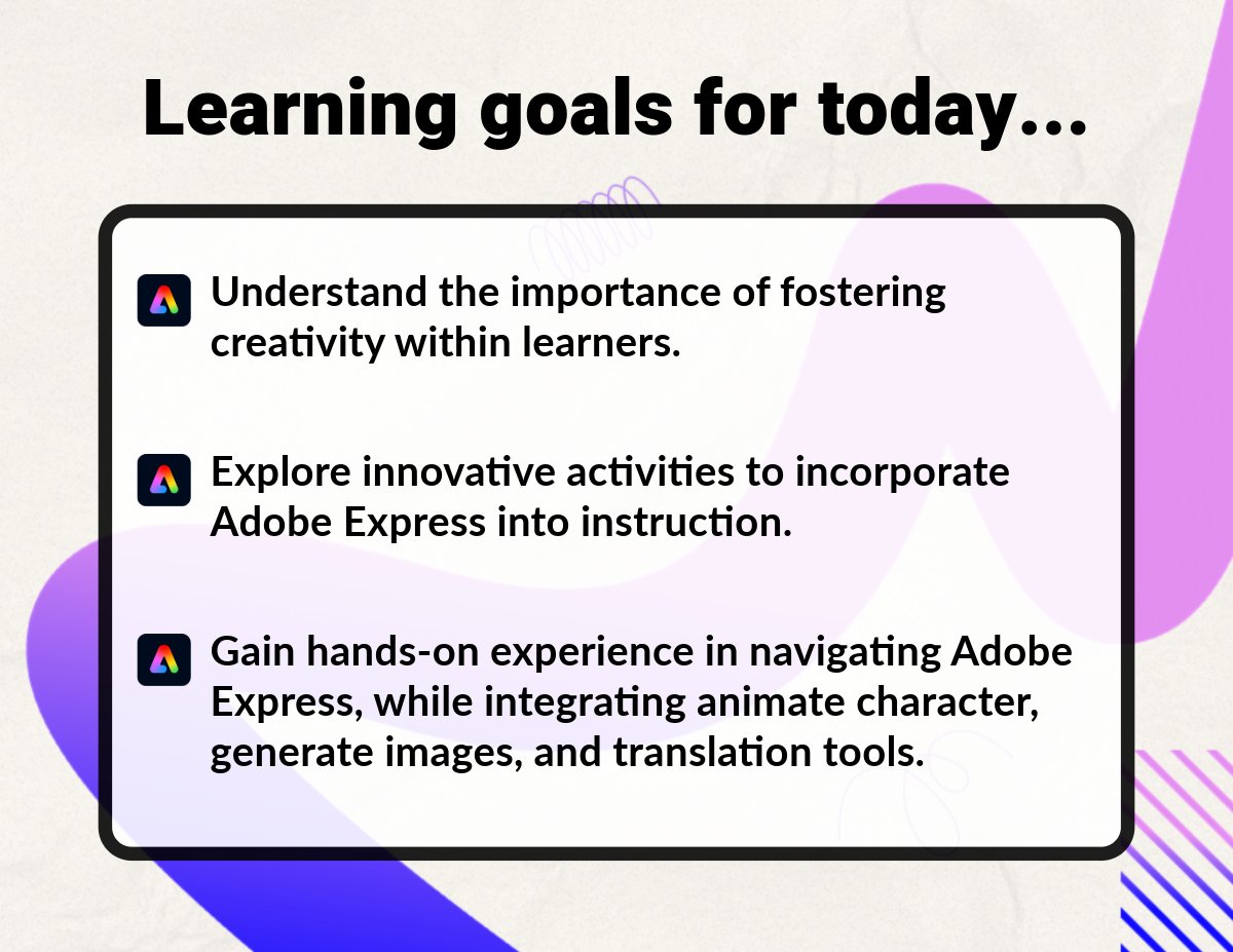l_alston's tweet photo. I 💚 working with the MS Humanities team @LBpublicschools on how to use @AdobeExpress in their instruction to foster student #creativity! Ts had  🥳 trying the animate character, translation tool &amp; creating their background w/Generate Image!
@AdobeForEdu #AdobeEduCreative #edtech https://t.co/mCofkfsNcB