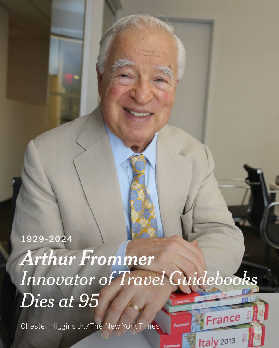 Breaking News: Arthur Frommer, who virtually invented the low-budget travel industry with his seminal guidebook, “Europe on 5 Dollars a Day: A Guide to Inexpensive Travel,” has died at 95. nyti.ms/3CJaHTv