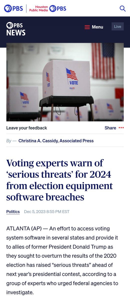 NotaWitchHunt's tweet photo. @politvidchannel Wow, really sad the federal government has told and warned over and over again. They have been warned about this threat to the 2024 election for years. Here we are. He said he had all the votes he needed,  and he had a November 5th surprise,  among other things. https://t.co/5CKWIZnZgl