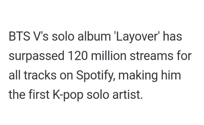 hallyusavage's tweet photo. BTS V's solo album 'Layover' has surpassed 120 million streams for all tracks on Spotify, making him the FIRST K-pop solo artist to achieve this milestone! ππ₯ A remarkable achievement for V! π
#BTSV #Layover #KimTaehyung #Spotify #Kpop #V #CongratsV https://t.co/OmI1HeGKOb