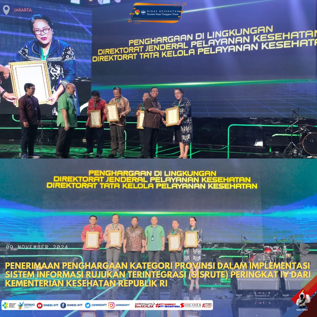 dinkesntt's tweet photo. Pada hari Sabtu, 09 November 2024. Kepala Dinas Kesehatan Provinsi NTT, drg. Iien Adriany, M.Kes menerima Penghargaan Kategori Provinsi Dalam Implementasi Sistem Informasi Rujukan Terintegrasi (Sisrute) Peringkat IV dari Kementerian Kesehatan Republik RI yang bertempat di Jakarta https://t.co/jbdgtBQjN8