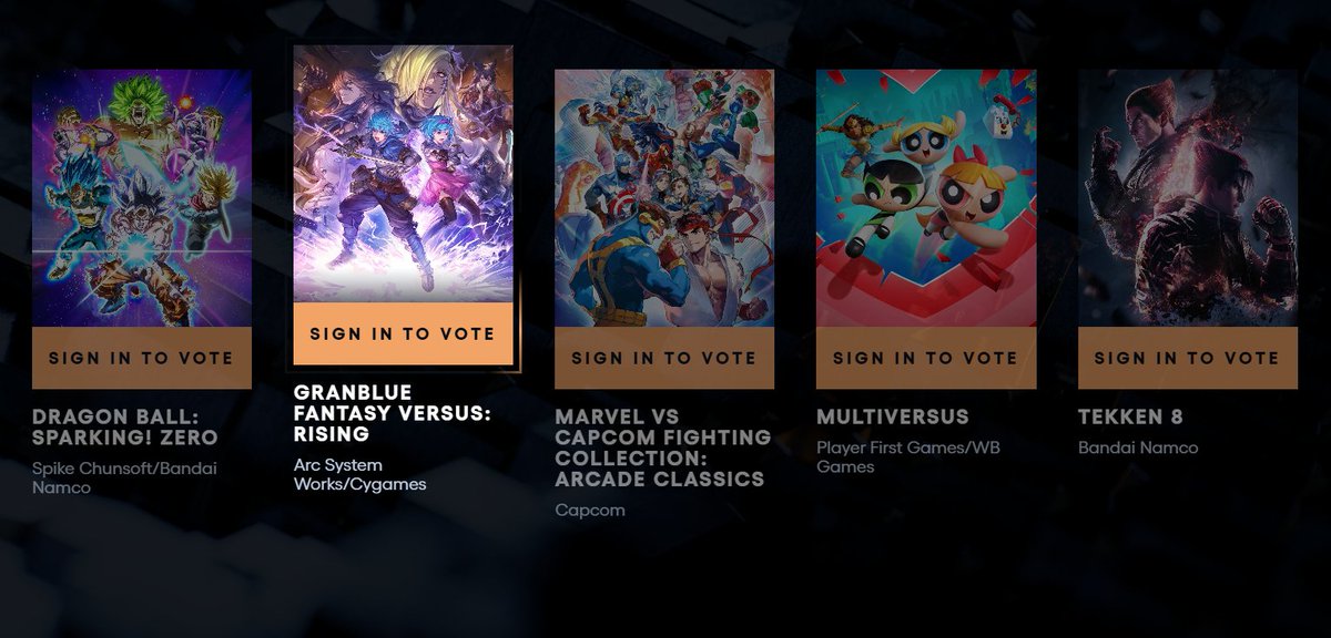 Granblue Fantasy Versus: Rising é um dos concorrentes a melhor jogo de luta do TGA 2024!

Para votar, acesse: thegameawards.com/nominees/best-…

Vamos votar em peso para valorizar este jogo tão amado. ✌🏻

#GranblueFantasyVersusRising #GBVSR #GBFVR