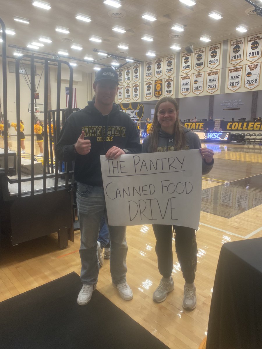 Thanks to Macy, Tyler, and the SAAC! This ends our series of service-learning events. We learned a lot about food insecurity. We helped gather coats, hats, gloves, canned goods, and over $600! Thanks to all of you for your continued support for The (WSC Student Food) Pantry!