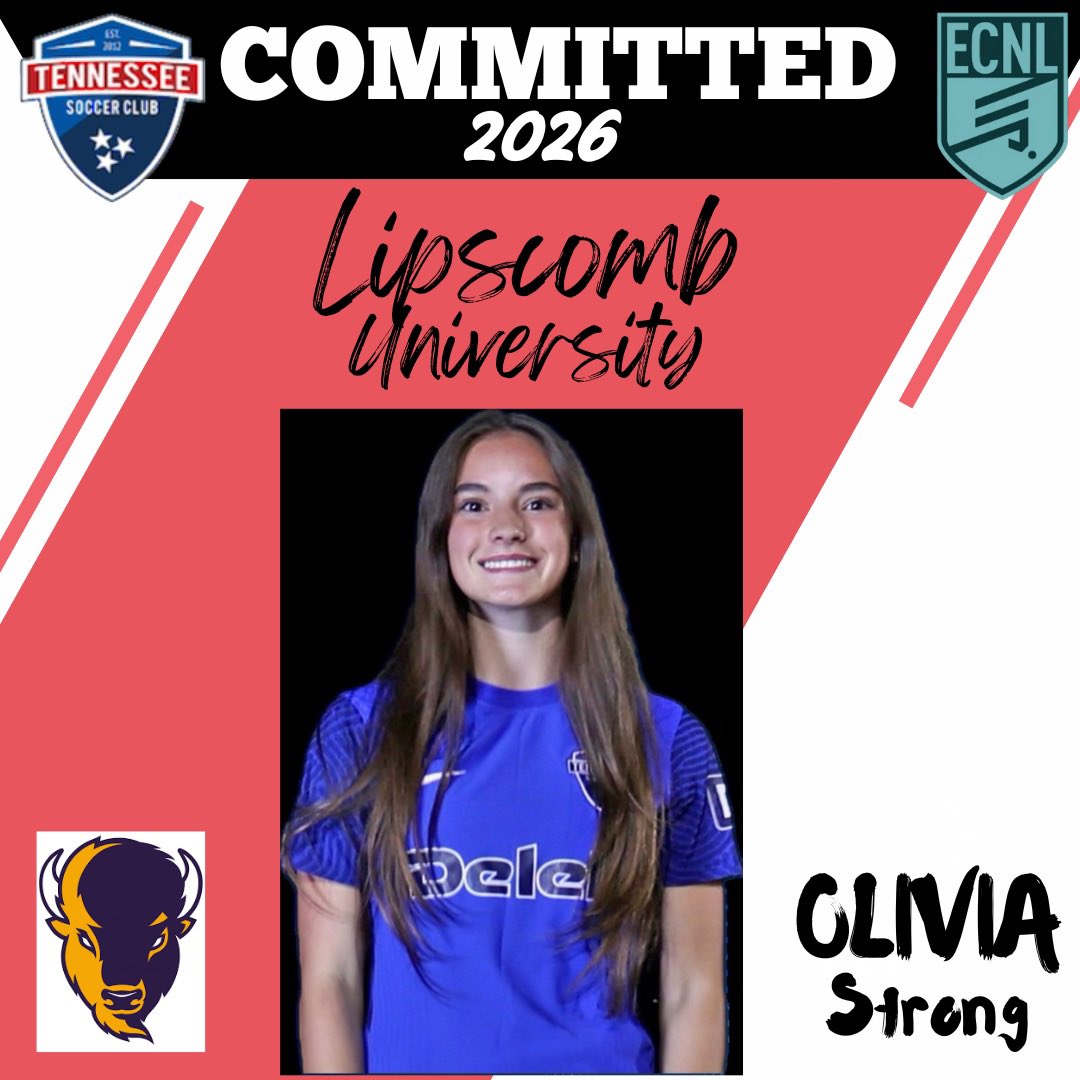 COMMITTED ✅

Congratulations to <a href="/oliviastrong08/">Olivia Strong</a> on her commitment to Lipscomb University to continue her education and soccer career!

<a href="/TNSoccerClub/">Tennessee Soccer Club</a> <a href="/TSCECNL/">Tennessee Soccer Club ECNL</a> <a href="/ECNLOhioValley/">ECNL Ohio Valley Conference</a>