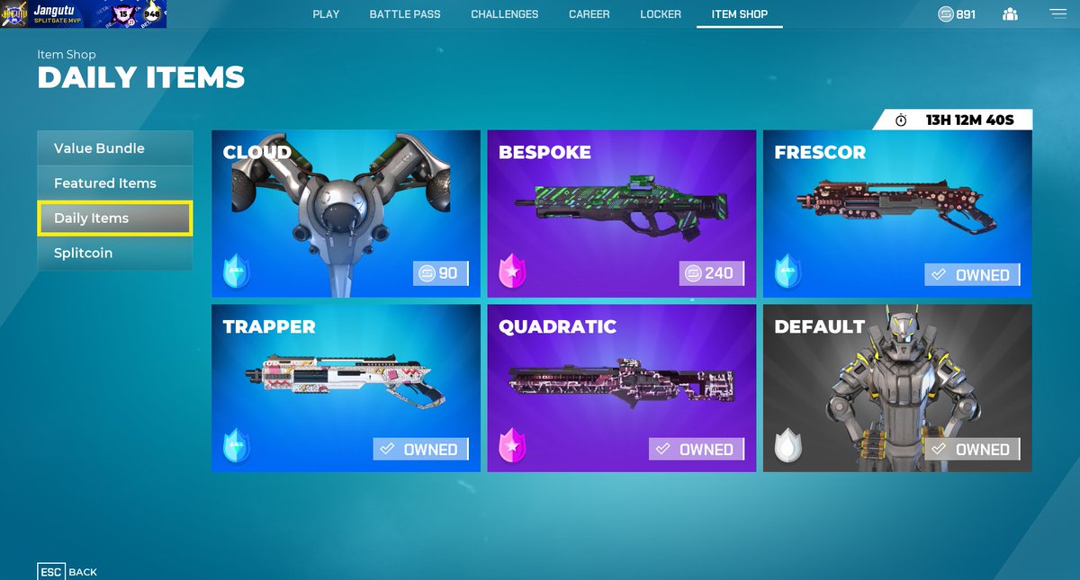 jangutu's tweet image. #Splitgate Daily Store (11.18.24) Tough day today. #Splitgate2 #SplitgateMVP