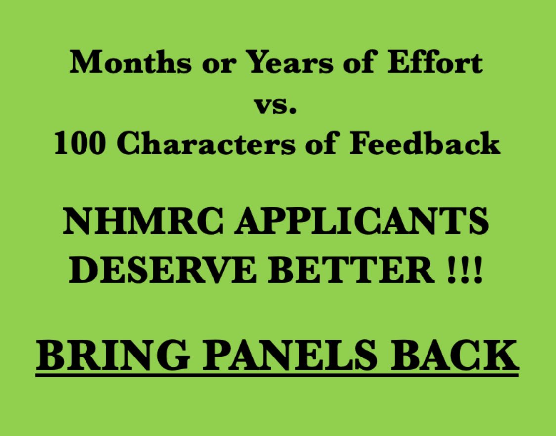 Just saw de-identified feedback for Investigator Grants &amp;am appalled by the lack of effort in some reviews-generic comments,barely any substance. Careers+lives depend on peer review with ZERO accountability. Applicants deserve better! <a href="/nhmrc/">NHMRC</a> BRING PANELS BACK! #ResearchIntegrity