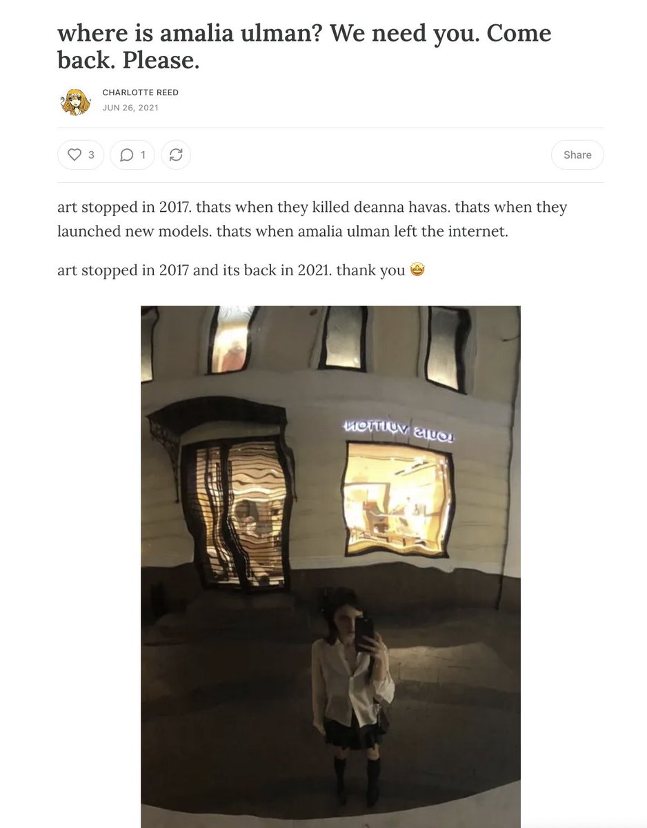 Art stopped in 2017 and Remilia brought it back in 2021. Welcome back milady