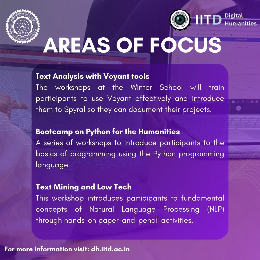 The Department of Humanities and Social Sciences at #IITDelhi is organising its inaugural Digital Humanities Winter School from 17–22 February 2025.

📅 Application Deadline: 10 December 2024
🔗 Learn more: dh.iitd.ac.in
📲 Follow us on Instagram: <a href="/iitd/">IIT Delhi</a>.dh