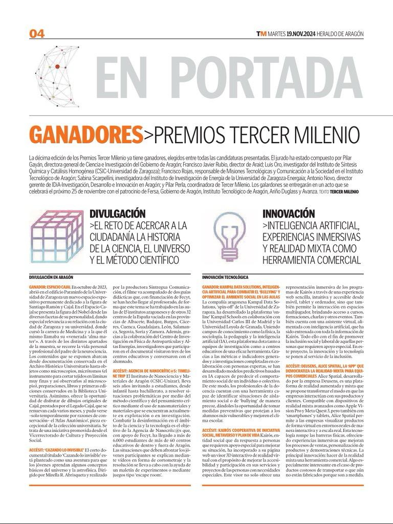 📢Los Premios <a href="/milenioheraldo/">Tercer Milenio</a> ya tienen ganadores‼️Reconocen la labor de personas, centros y grupos de investigación, instituciones y empresas de #Aragón en 3⃣ejes principales: divulgación ciencia y tecnología a la sociedad, #investigación e #innovación
👉heraldo.es/noticias/arago…