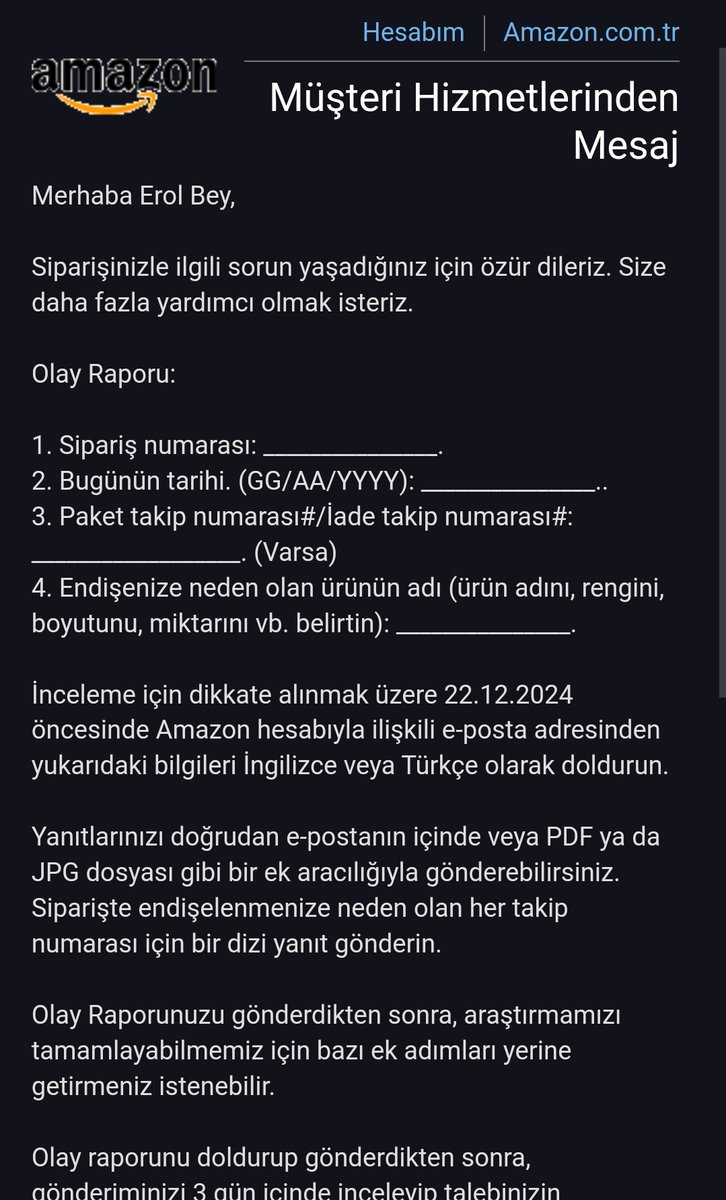 CryptoDelii's tweet photo. 25 gündür kargoda olan ürün için olay formunu doldurmadığım sürece para iadesi ya da ürün iadesi yapılmayacakmış.

‼️Ben doldurmak zorunda değilim, teslim almadığım ürünün iadesini yapmak zorundasınız.

@ticaret @amazon @AmazonNewsEU @AmazonNewsTR @AmazonHelp https://t.co/YqaGmBMjPK