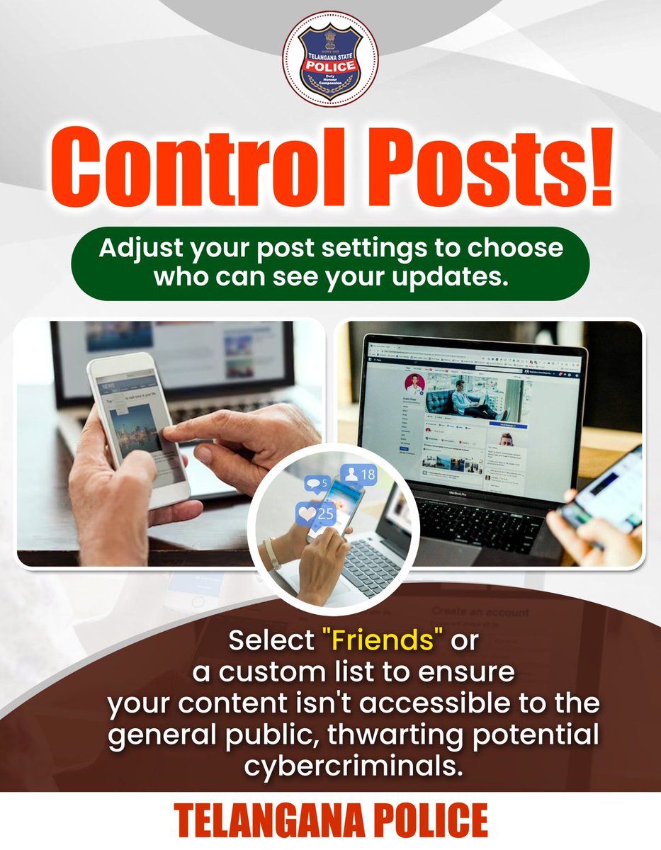 TelanganaCOPs's tweet photo. #CyberAwareness #FacebookSettings #PrivacySettings #SocialMediaFrauds #TelanganaPolice https://t.co/1vftr6ylOM