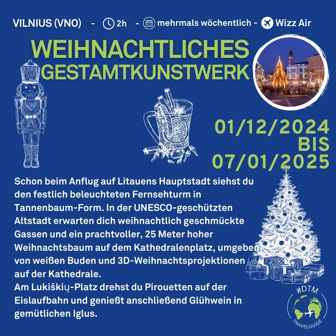 ✨ Entdecke Europas schönste Weihnachtsmärkte! ✨ Von Londons Winter Wonderland über Budapests Märkte bis zur magischen Altstadt von Vilnius. Welches Ziel wählst du? 🎄✨

Mehr zu unseren Weihnachts-Highlights findest du hier👇️
fcld.ly/8oo4vyt 

#dtm #dortmund #airport