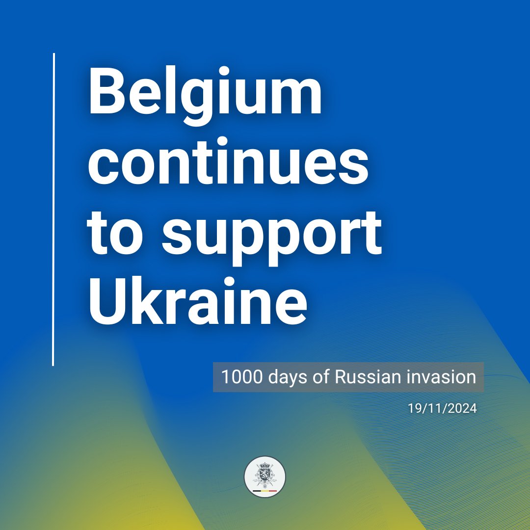 🇧🇪🇺🇦Belgium stands firmly with #Ukraine 

Today marks 1000 days since the large-scale Russian invasion began.
1000 days of courage, resilience, and sacrifice by the Ukrainian people.
1000 days of fighting for freedom, sovereignty, and the values we all share.

[1/4]⤵️