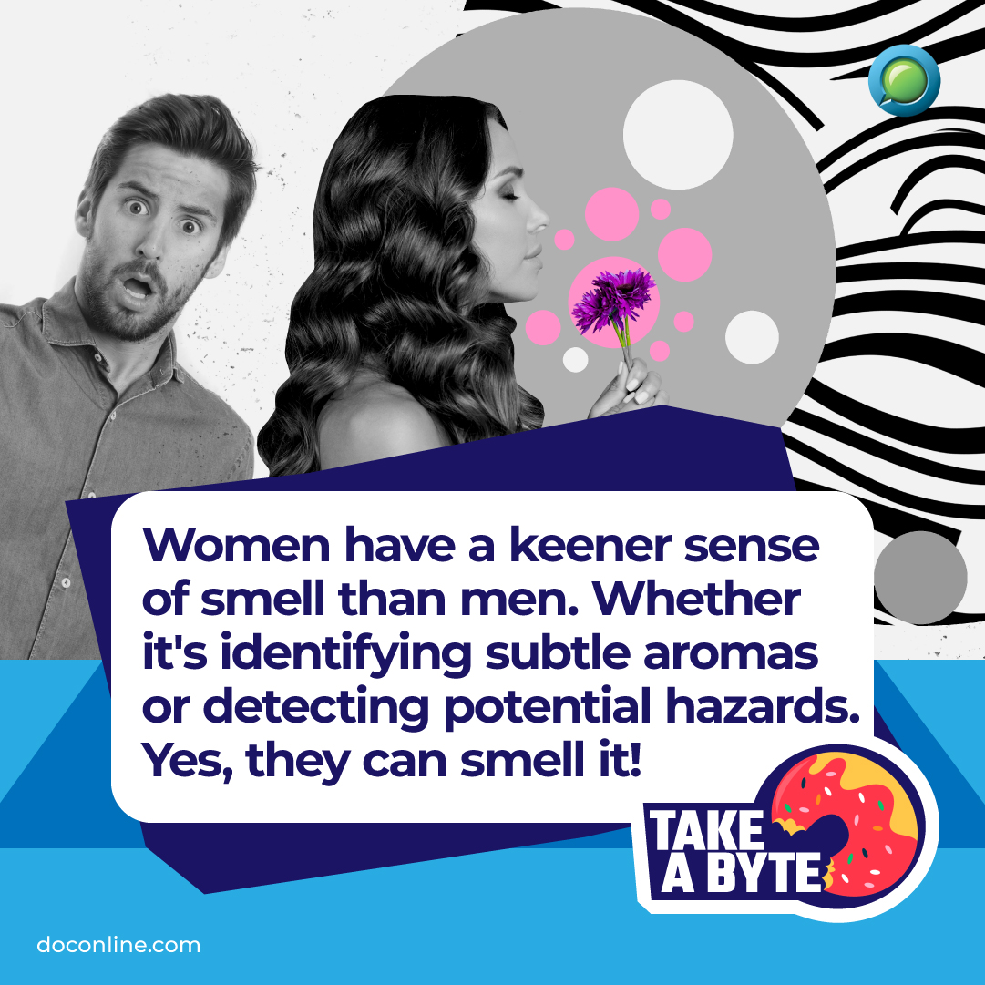 DocOnlineHealth's tweet image. 👃Who rules the world of scents? Women do! From detecting delicate aromas to sensing danger, their noses are unmatched. 🌸
In this #TakeAByte, we celebrate the extraordinary sense of smell, especially in women. Appreciate the little joys, like morning coffee or fresh flowers. 🌿