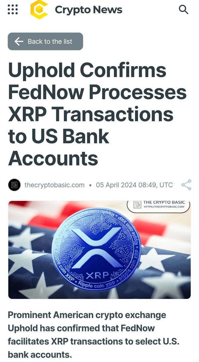 🇺🇸🏦 $XRP - UPHOLD - FEDNOW - RTP ➡️ 