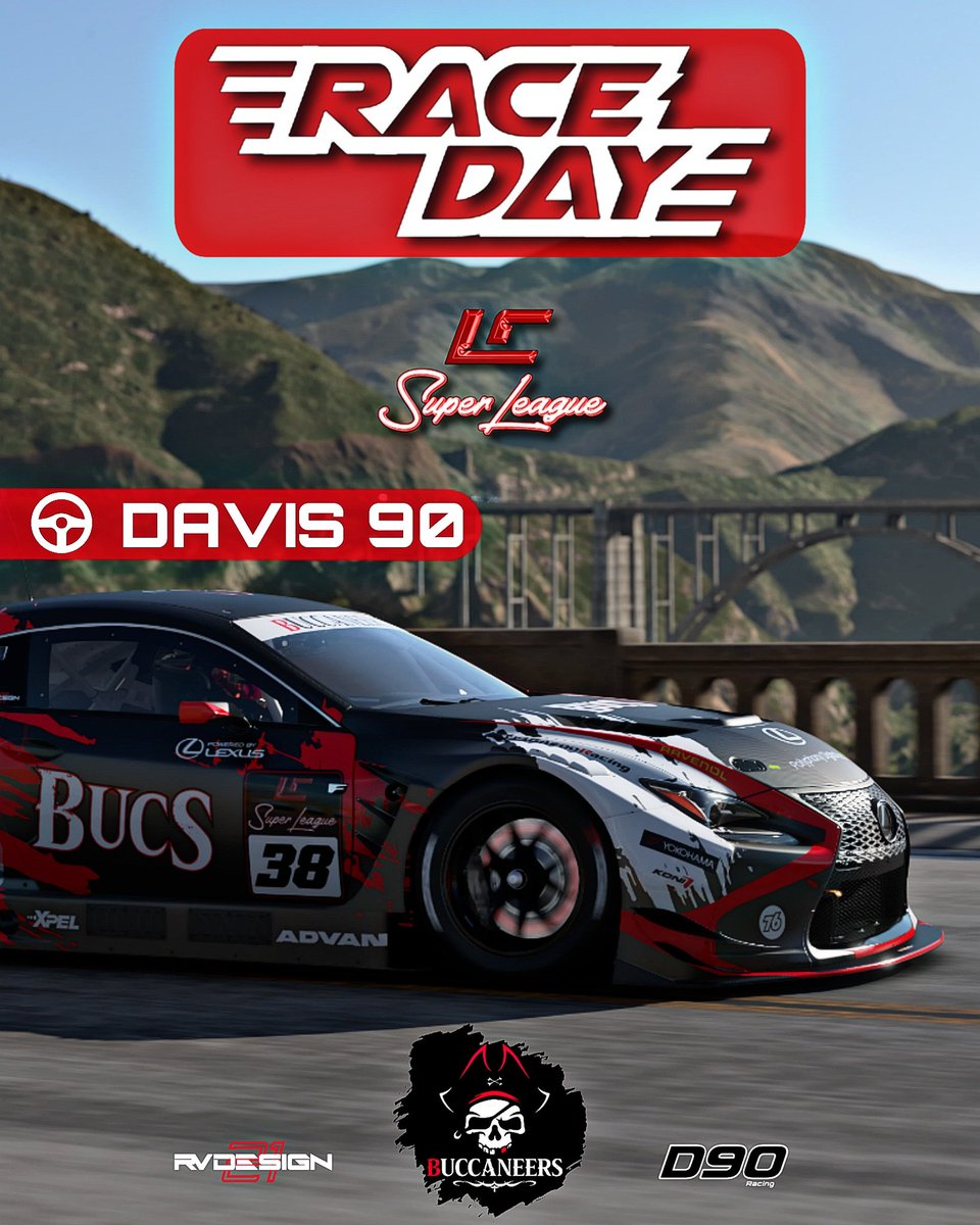 ((( RACE DAY ))) 

🏁 | LC Superleague

🏆 | <a href="/community_lc/">LC Community</a> 
⏱️ | 21:00
📍 | Grand Valley 🇺🇸
🏎 | Lexus RC F Gr3
🕹️ | @BucS_Davis_90
👨‍🎨 | <a href="/RV21_Design/">Gipsy jr.</a>

#GOBucS !!! 💪🏻🏴‍☠️