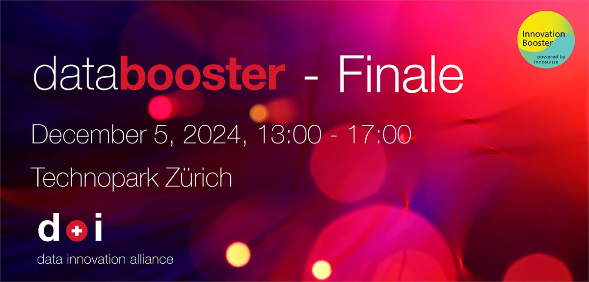 Databooster (@ib_databooster) on Twitter photo Join us for the Databooster Finale on Dec 5 in Zürich! After 4 years, the <a href="/IB_Databooster/">Databooster</a> will come to an end. Join us for an exciting afternoon filled with insights, lessons learned, and new opportunities. More: data-innovation.org/events/project…
#swissinnovationbooster Join us for the Databooster Finale on Dec 5 in Zürich! After 4 years, the <a href="/IB_Databooster/">Databooster</a> will come to an end. Join us for an exciting afternoon filled with insights, lessons learned, and new opportunities. More: data-innovation.org/events/project…
#swissinnovationbooster
