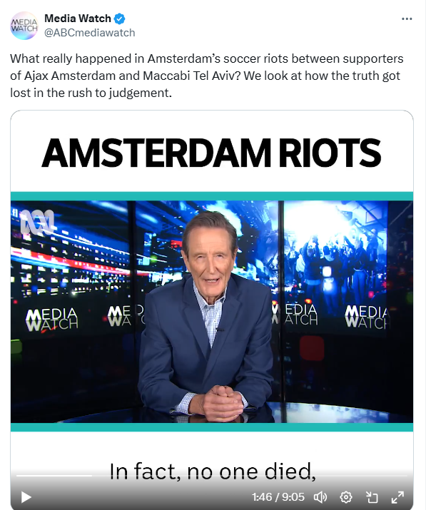 Ace_Avi123's tweet photo. @ABCmediawatch  starts their critique of the reporting of the Amsterdam Pogrom trying to refute the description of it being a Pogrom because no one died.
Just because that was not the end result does not mean the event was not planned or a Pogrom.
1/2 https://t.co/oxTcs0FIvq