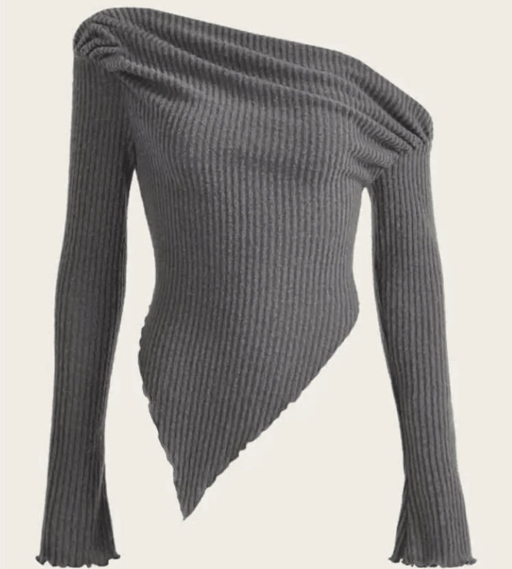 papach6c's tweet photo. Women Grunge Asymmetrical Neck Rib-knit Tee Strapless Blouse Long Sleeve Sweater https://t.co/TN0koK9UK3