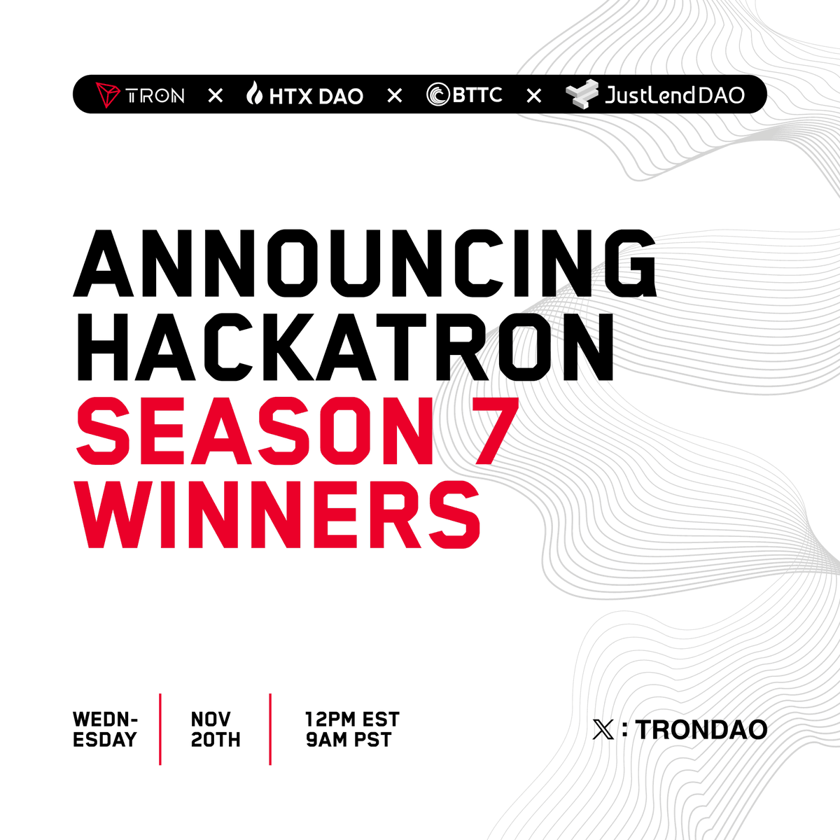 trondaoCN's tweet image. 🤩波场黑客松大赛 #HackaTRON 第七季获胜者已经揭晓，在本周的X Space中一起深入了解他们吧！

⏰11月20日12:00 PM（EST）

Space链接：x.com/i/spaces/1lPKq…