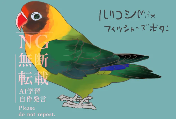 オーダーのボタンインコちゃん修正しました^^今後大きな画像などには念のため、ウォーターマークなど入れていきますのでよろしくお願いします 