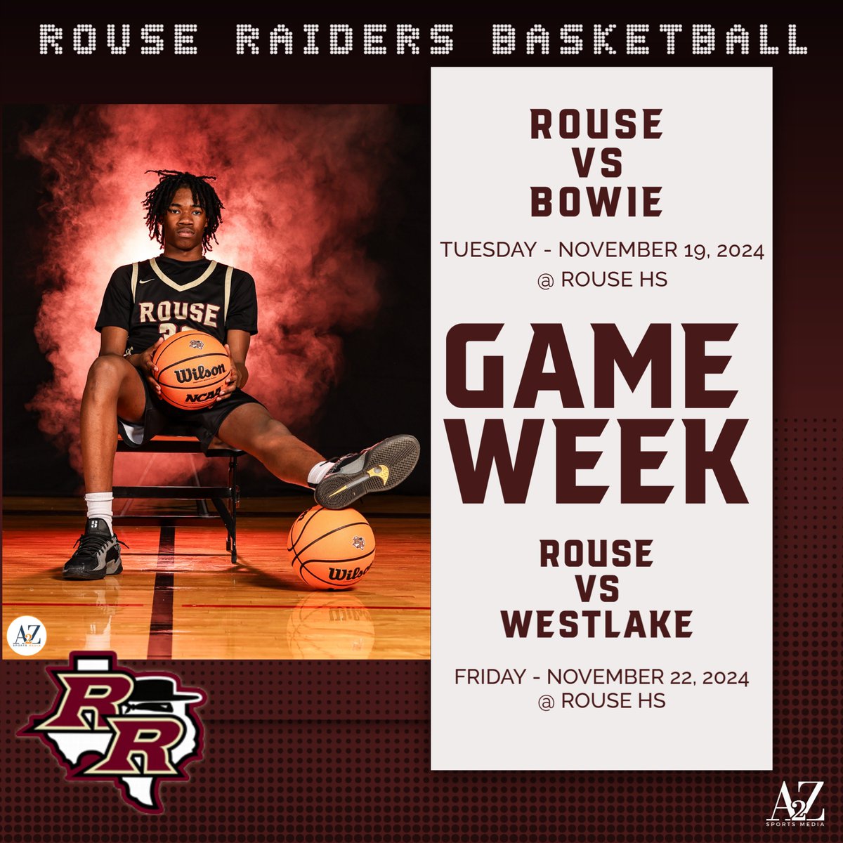 Catch <a href="/RouseBasketball/">Rouse Basketball</a> at home this week.
<a href="/CoachKrause/">Shane Krause</a> <a href="/CoachSainz/">Robert Sainz</a> <a href="/CoachAlvarez62/">Rudy Alvarez</a>