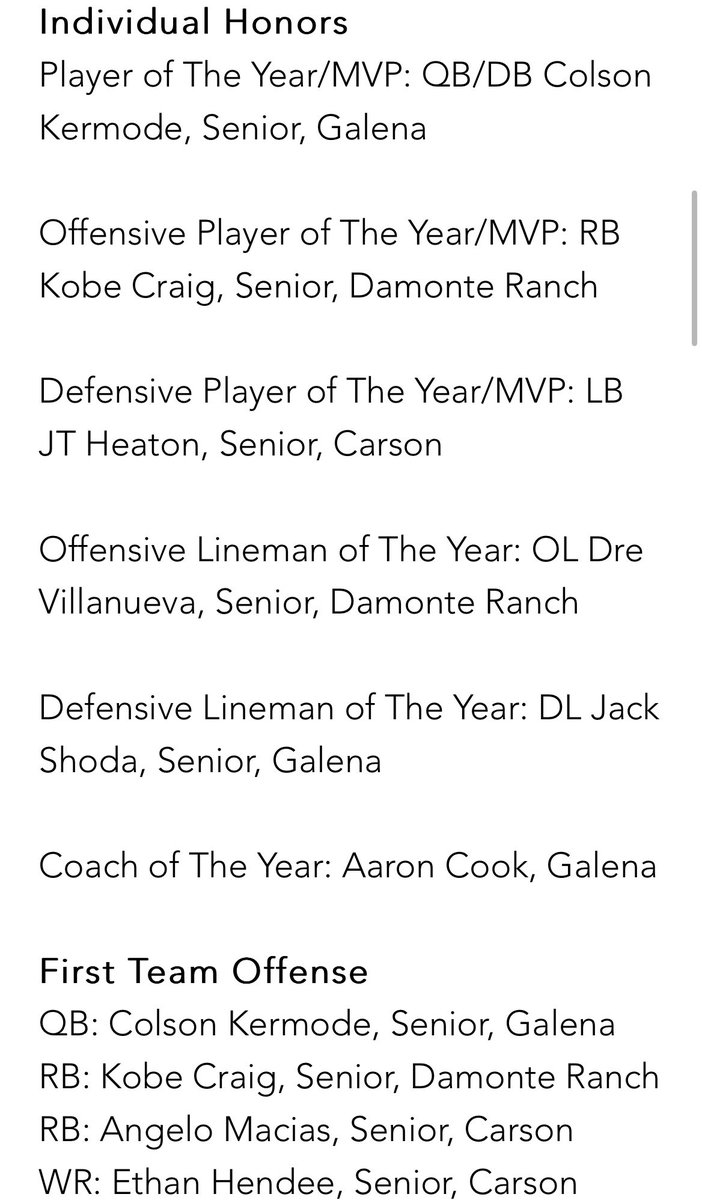 Blessed to say that I have received offensive play of the year/mvp for Northern Nevada 5A division 3!🙏🏽