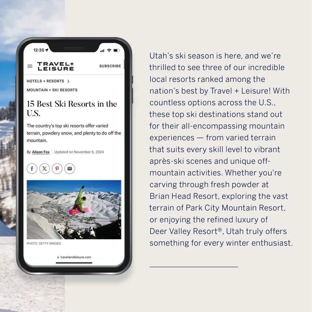 Bradthompsonpc's tweet photo. When Travel + Leisure names not one, not two, but three Utah resorts among the best in the U.S.: our mountain community is something special.

As your local expert, I’m passionate about helping clients discover this incredible area. Let’s find your perfect mountain escape! https://t.co/YcJOouVb3D