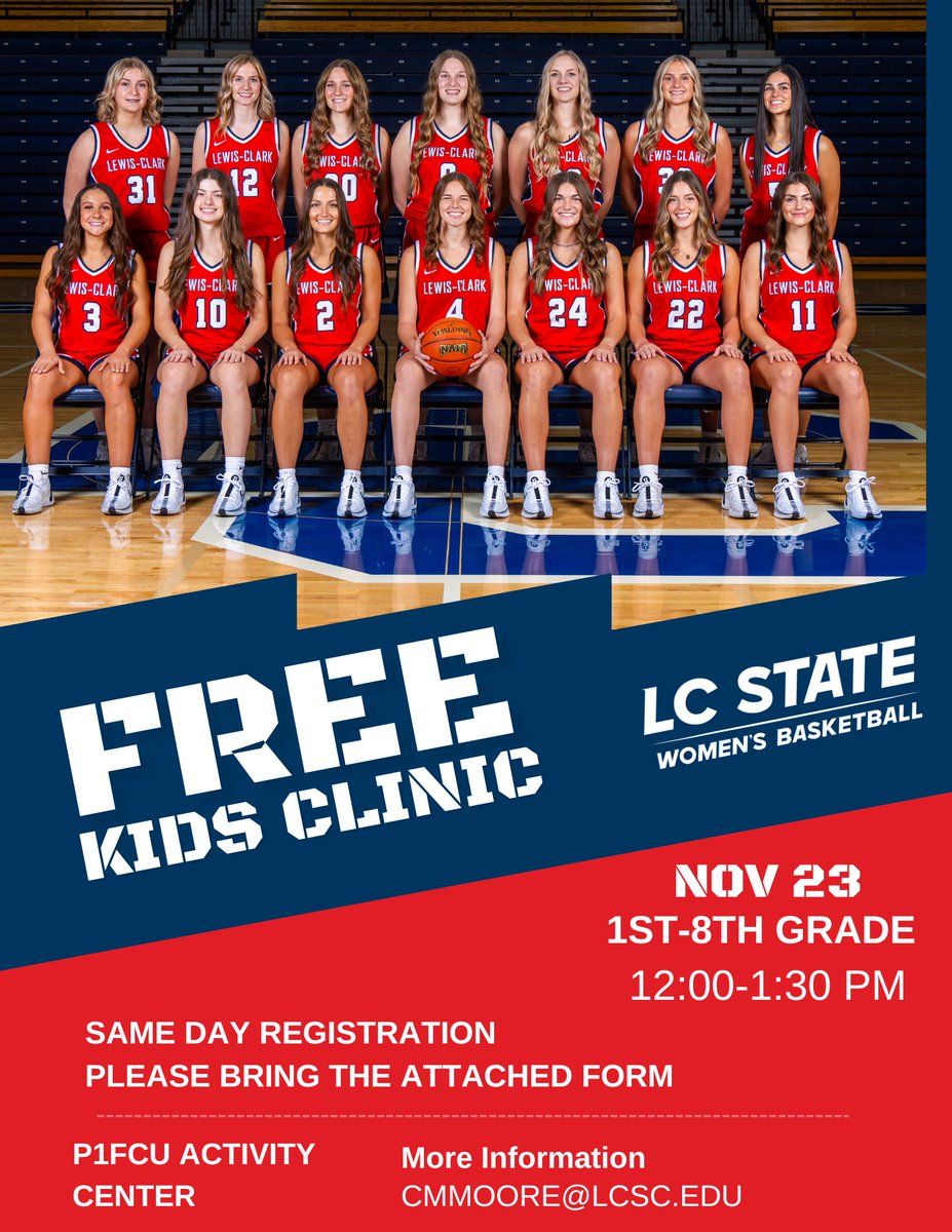 LCSCWBB's tweet image. Come join your warrior women’s basketball team for a free kids clinic this Saturday! Registration will be at the door starting at 11:30! Please bring the attached waiver- lcsc.edu/media/13355/on…