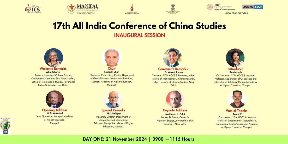 Dept of GIR, MAHE (@girmanipal) on Twitter photo 17 AICCS is here! Join us at <a href="/MAHE_Manipal/">Manipal Academy of Higher Education</a> for the on 21 November. Chair <a href="/seshadrichari/">Dr. Seshadri Chari</a>
Welcome Address by Professor Alka Acharya and Opening by Hon. VC, Lt. Gen M.D. Venkatesh. Special remarks <a href="/MD_Nalapat/">Prof. Madhav Nalapat</a> and Convener <a href="/PROFGVR/">GVR</a>
<a href="/ics_delhi/">Institute of Chinese Studies(中国研究所)</a> <a href="/icssr/">Indian Council of Social Science Research (ICSSR)</a> <a href="/RIS_NewDelhi/">RIS</a> <a href="/janyutech/">janyutech</a> 17 AICCS is here! Join us at <a href="/MAHE_Manipal/">Manipal Academy of Higher Education</a> for the on 21 November. Chair <a href="/seshadrichari/">Dr. Seshadri Chari</a>
Welcome Address by Professor Alka Acharya and Opening by Hon. VC, Lt. Gen M.D. Venkatesh. Special remarks <a href="/MD_Nalapat/">Prof. Madhav Nalapat</a> and Convener <a href="/PROFGVR/">GVR</a>
<a href="/ics_delhi/">Institute of Chinese Studies(中国研究所)</a> <a href="/icssr/">Indian Council of Social Science Research (ICSSR)</a> <a href="/RIS_NewDelhi/">RIS</a> <a href="/janyutech/">janyutech</a>