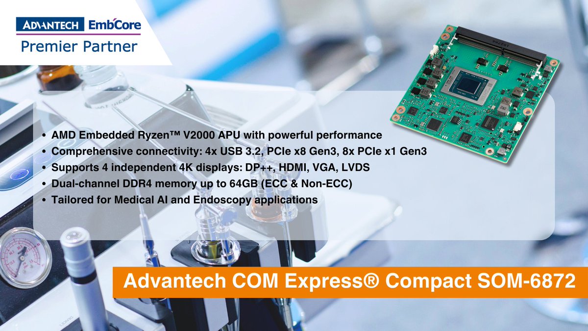 aaronngmbh's tweet image. 📢Advantech SOM-6872: Exceptional Connectivity for Medical AI and Endoscopy
👉SOM-6872 at Aaronn:shorturl.at/7wiQ3
👉More Advantech Edge AI Solutions:shorturl.at/55HIM
#Advantech #EmbeddedProduct #EmbeddedIoTSolution #EdgeAISolution #EIoT #SystemOnModules #MedDevice
