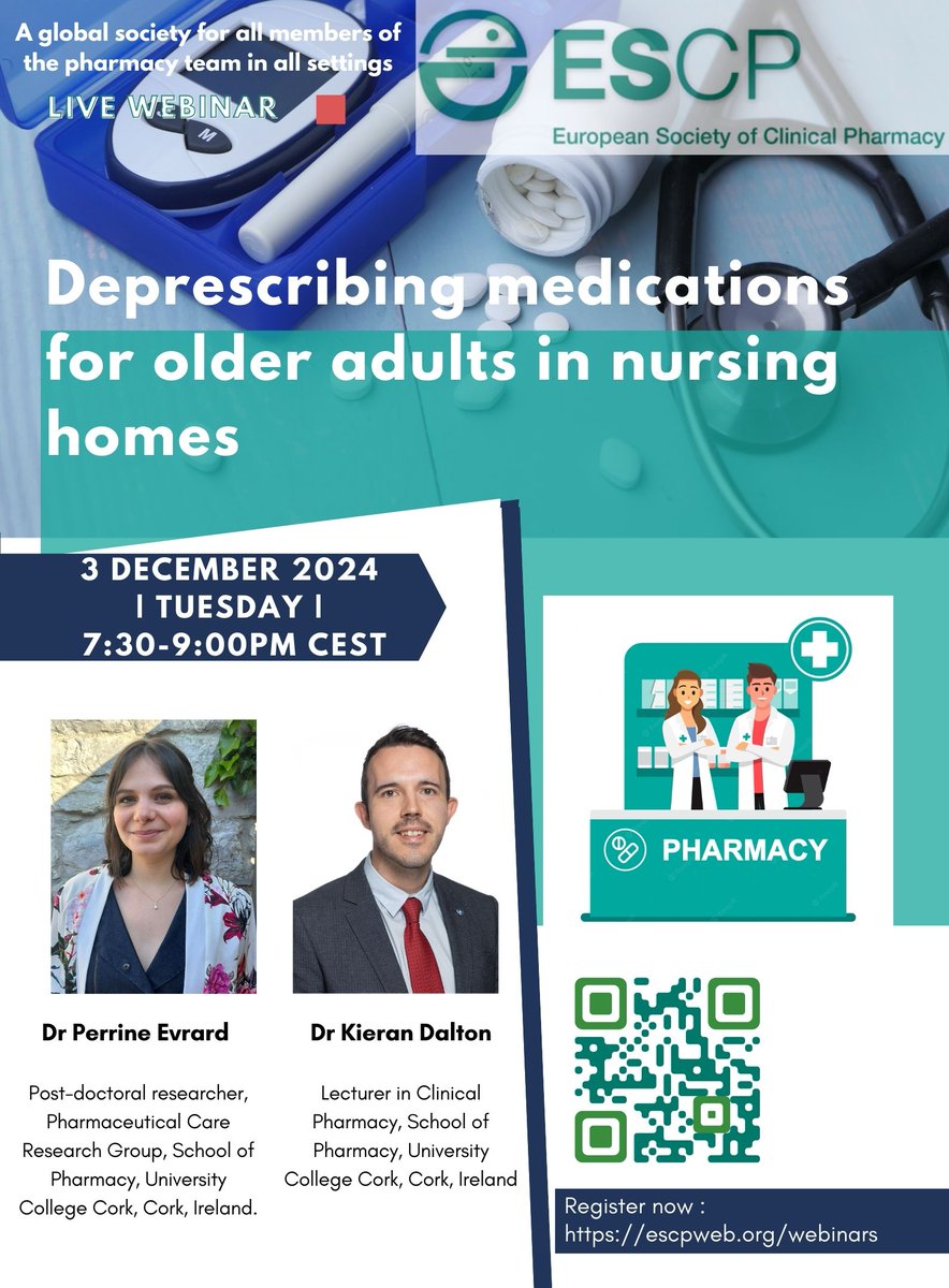 *Great opportunity for professional development*
Will cover - Medication optimisation, behaviour change intervention, deprescribing 
FREE for members, €25 for non-members
Scan QR code to register.
For registration: bit.ly/3Z8Zogw 
#pharmacists #clinicalpharmacy