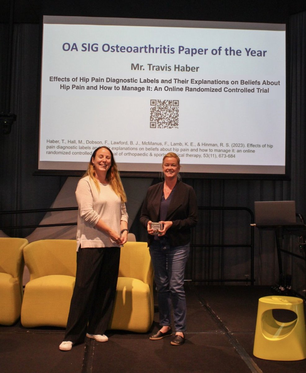 ANZMUSC (@anzmusc) on Twitter photo 🎉 Congratulations to <a href="/haber_travis/">Travis Haber</a> who received the 2024 ANZMUSC OA SIG Osteoarthritis Paper of the Year for 'Effects of Hip Pain Diagnostic Labels and Their Explanations on Beliefs About Hip Pain and How to Manage It: An Online RCT'
jospt.org/doi/10.2519/jo… 🎉 Congratulations to <a href="/haber_travis/">Travis Haber</a> who received the 2024 ANZMUSC OA SIG Osteoarthritis Paper of the Year for 'Effects of Hip Pain Diagnostic Labels and Their Explanations on Beliefs About Hip Pain and How to Manage It: An Online RCT'
jospt.org/doi/10.2519/jo…
