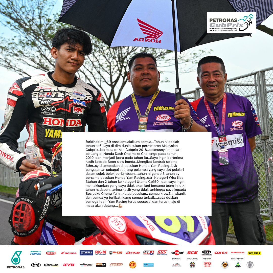 msiancubprix's tweet photo. Farid Hakimi tidak lagi bersama pasukan YAM Racing Team untuk 2025! Ke manakah hala tuju Farid untuk musim hadapan?

#PETRONAScubprix #PETRONASmotorsports #PETRONAS50 #HomeComing https://t.co/OjRErFOB1C