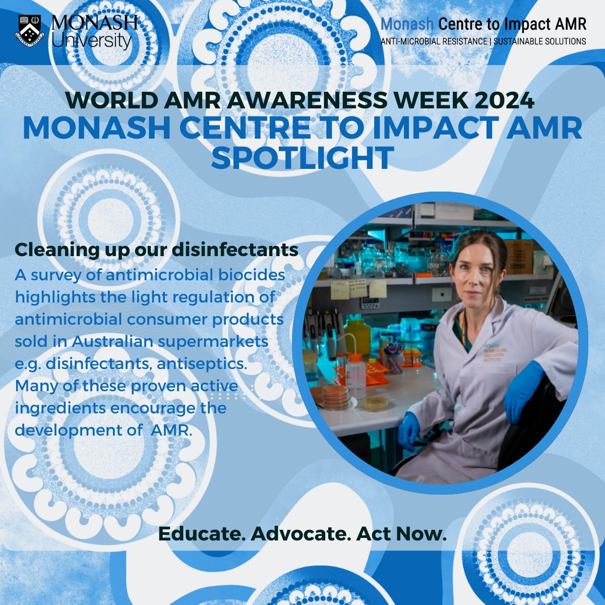 🔵It’s Day 2 of #WAAW2024!
We need to educate stakeholders &amp; policymakers on the drivers of #AMR.  
Some biocides/antimicrobial ingredients banned in various jurisdictions, such as the EU and U.S., are still found in Australian household products
Read more:monash.edu/impact-amr/cas…