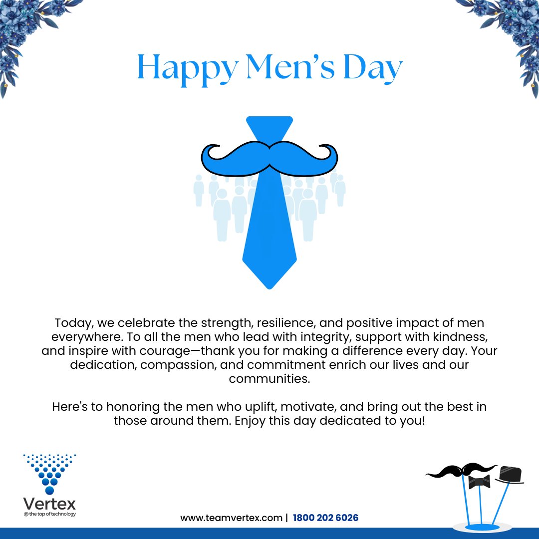 vertex_techsol's tweet image. Happy International Men’s Day💙

Today, we celebrate the inspiring journeys of men – as leaders, innovators, and changemakers. 🌟

Here’s to strength, compassion, and unwavering dedication. 💼👏