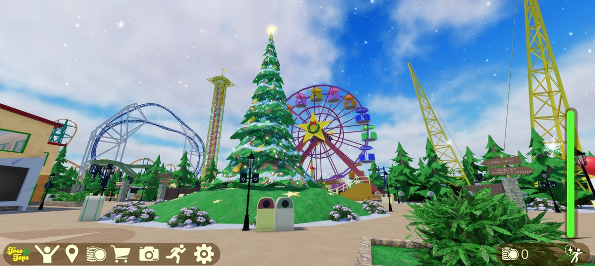 iProjectionix's tweet photo. This Saturday: 🌲Tree Tops Theme Park receives a Winter overlay with a new drone &amp; light show, a day/night loop, a refreshed UI interface, an in-game Christmas challenge! In efforts to keep the game playable as we work on the new refurbishment of the experience🎢🔥 https://t.co/jDDfIng3e1