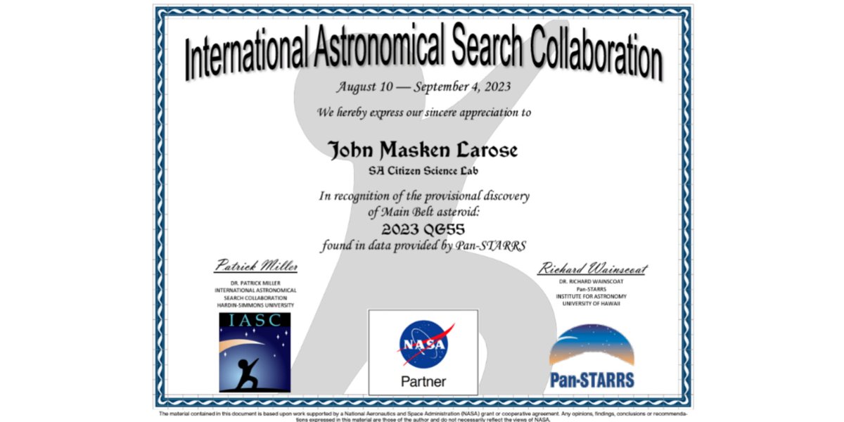 MaskenJohn's tweet photo. Découverte d’astéroïdes ! Lors de la campagne IASC/NASA (août-septembre 2023), le SA Citizen Science Lab a identifié 2023 OJ38, 2023 OO49 et 2023 OG55.

 #Iauoutreach https://t.co/MA0628uh6I