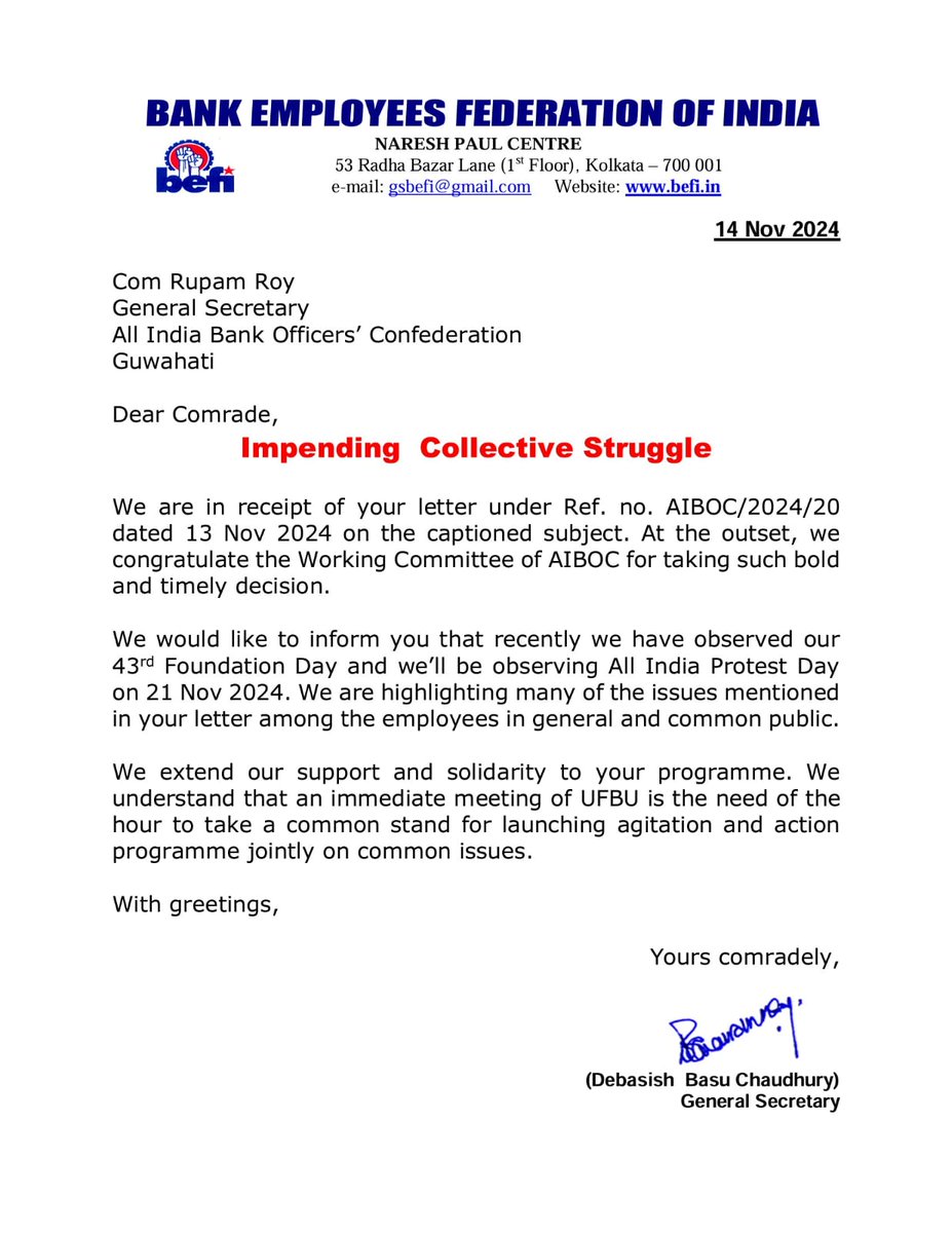 We thank #BEFI for their solidarity and support on critical issues such as recruitment, 5-day banking, and Bank employees protection. Standing united, we strengthen our collective voice for the fraternity.
#UnitedWeStand