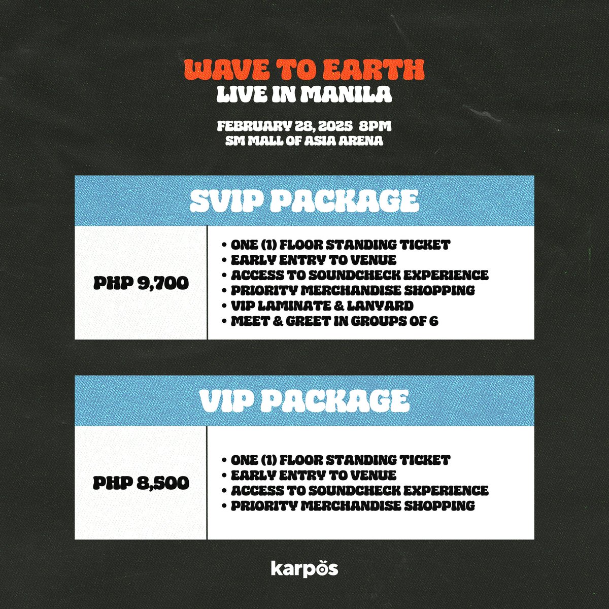 WaveToEarthPH's tweet photo. 📌 ICYMI: @wave_to_earth is set to return for their first solo arena show in Manila! 🎶✨

🗓 February 28, 2025
📍 SM Mall of Asia Arena
🎫 Grab your tickets at https://t.co/VMcvYPoWYF

⏰ Tickets go on sale November 20 at 12 PM— don’t miss out! #WaveToEarthInManila https://t.co/7bjiUbuWZl